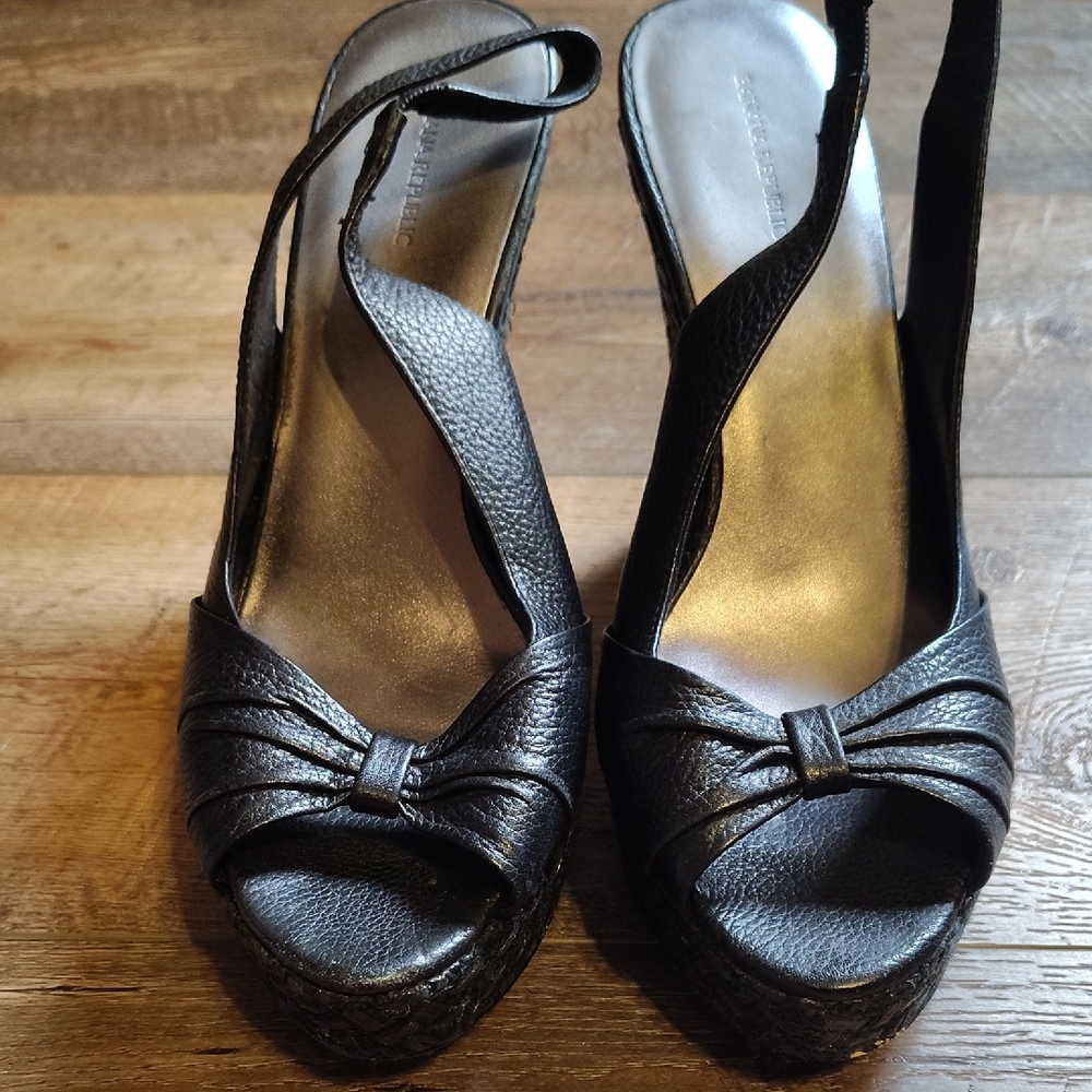 Banana Republic Women Black Peep-Toe Slingback Wedge Sandals Size 10